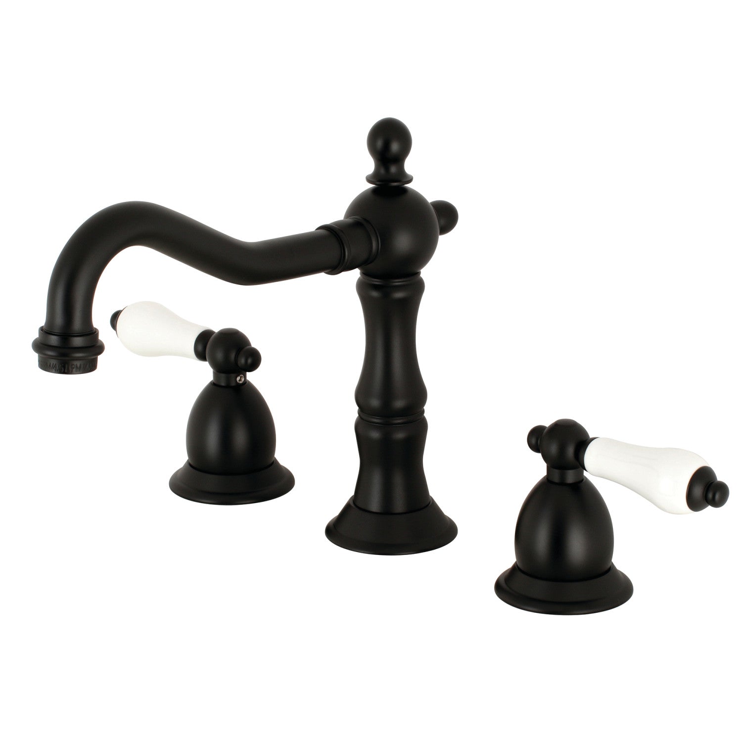 Kingston Heirloom KS1970PL - Heritage Two-Handle 3-Hole Deck Mount Widespread Bathroom Faucet with Brass Pop-Up, Matte Black — image 1